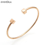 Stainless Steel Clasp Bangles Rose Wire Double Square Cube Cuff Bracelet