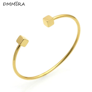 Stainless Steel Clasp Bangles Rose Wire Double Square Cube Cuff Bracelet