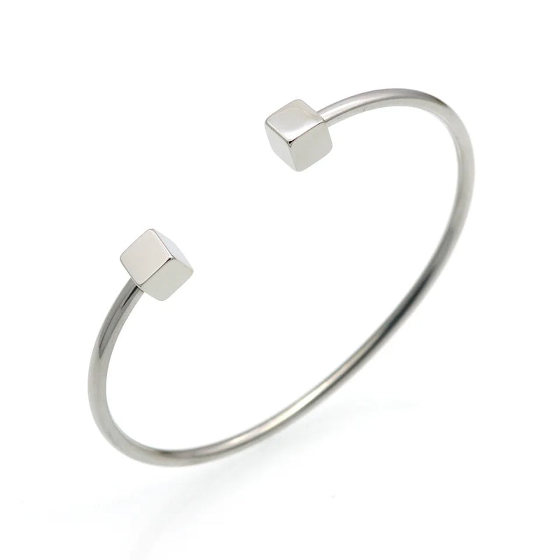 Stainless Steel Clasp Bangles Rose Wire Double Square Cube Cuff Bracelet