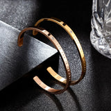 CZ Crystal Stainless Steel Couple Bracelets Open Cuff Bangles Gift