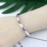 Adjustable Crystal Inlaid Silver Cuff Bracelet for Women Men