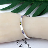 Adjustable Crystal Inlaid Silver Cuff Bracelet for Women Men