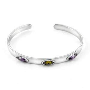 Adjustable Crystal Inlaid Silver Cuff Bracelet for Women Men