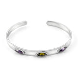 Adjustable Crystal Inlaid Silver Cuff Bracelet for Women Men