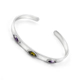 Adjustable Crystal Inlaid Silver Cuff Bracelet for Women Men