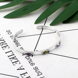 Adjustable Crystal Inlaid Silver Cuff Bracelet for Women Men