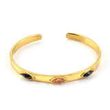 Adjustable Crystal Inlaid Silver Cuff Bracelet for Women Men