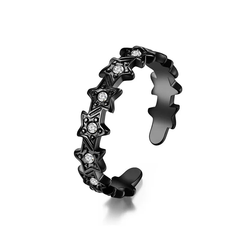 Star Band Zircon Inlaid Wedding Ring Stainless Steel