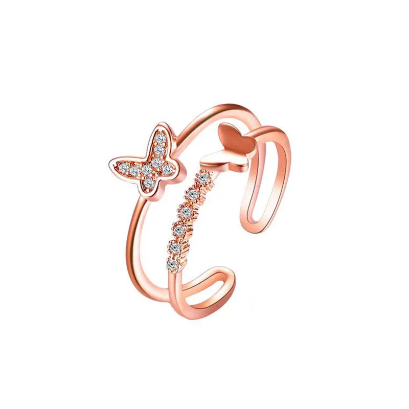 Adjustable Butterfly Index Finger Ring Rose Silver Women's Fine Jewelry Gift
