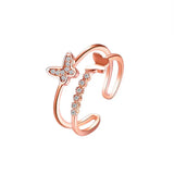 Adjustable Butterfly Index Finger Ring Rose Silver Women's Fine Jewelry Gift