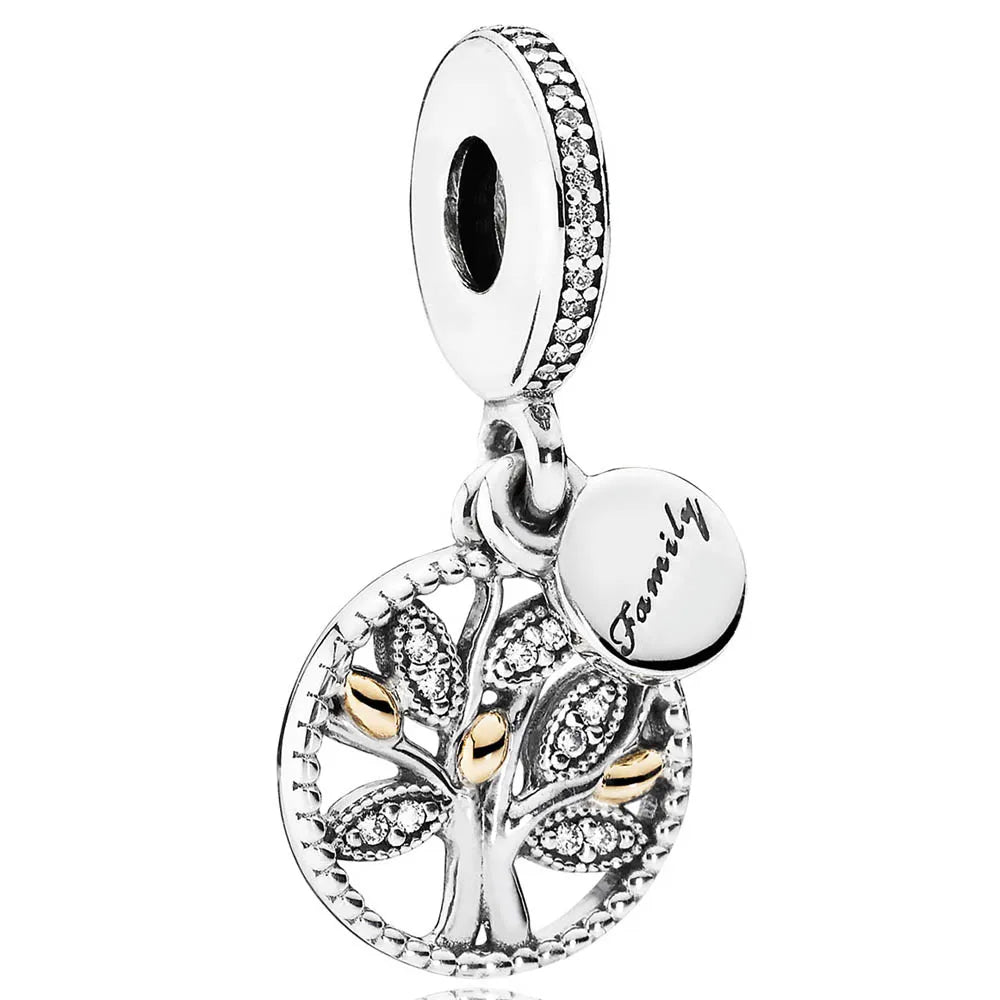 925 Silver Family Heritage Tree of Life Pendant Beads for DIY Bracelet