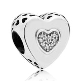 Romantic Heraldic Mother Open Heart Charm 925 Silver Beads