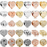 Romantic Heraldic Mother Open Heart Charm 925 Silver Beads