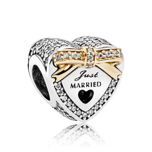 Love Wedding Crown Heart Charm 925 Silver Beads for Bracelet