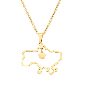 Ukraine Map Pendant Necklace Heart Flag Ukrainian Party Jewelry