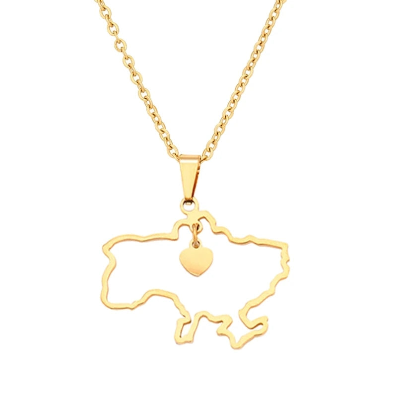Ukraine Map Pendant Necklace Heart Flag Ukrainian Party Jewelry