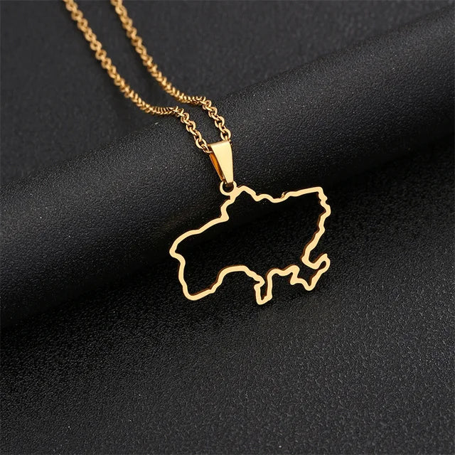 Ukraine Map Pendant Necklace Silver Choker Stainless Steel Jewelry Sets