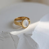 Oval Shell Ring Stainless Steel 18K Plated Texture Jewelry Women Girls Gift