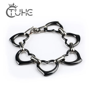 Stainless Steel Heart Ceramic Bangle Bracelet Wedding Jewelry
