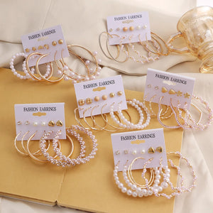 Vintage Pearl Hoop Earring Set for Women