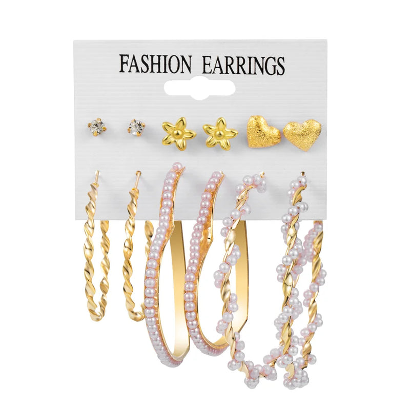 Vintage Pearl Hoop Earring Set for Women