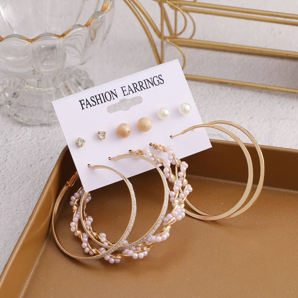 Vintage Pearl Hoop Earring Set for Women