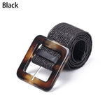 Square Jade Buckle Dress Belt Shirt Elastic Waist Chain Straw Belt