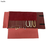 Red PU Jewelry Storage Travel Roll Bag for 16Pcs Necklace Chain Organizer