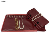 Red PU Jewelry Storage Travel Roll Bag for 16Pcs Necklace Chain Organizer