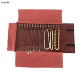 Red PU Jewelry Storage Travel Roll Bag for 16Pcs Necklace Chain Organizer