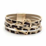 PU Wrap Leather Bracelets Bangles Multilayer Hollow Heart Charm Bracelets