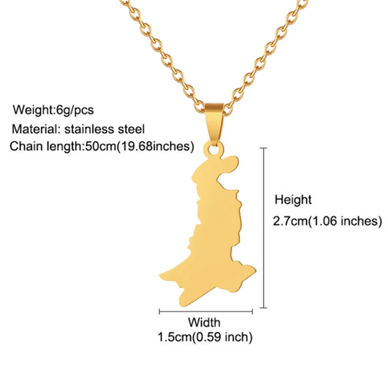 Pakistan Map Flag Pendant Necklace Stainless Steel Ethnic Jewelry
