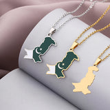 Pakistan Map Flag Pendant Necklace Stainless Steel Ethnic Jewelry