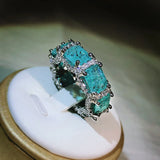 Green CZ Eternity Band Square-Shape Ring Y3002