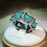 Green CZ Eternity Band Square-Shape Ring Y3002
