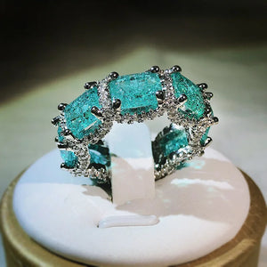 Green CZ Eternity Band Square-Shape Ring Y3002