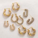 Paved Pearl CZ Hoop Earrings Stainless Steel Geometric Circle Jewelry