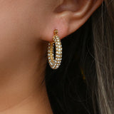 Paved Pearl CZ Hoop Earrings Stainless Steel Geometric Circle Jewelry