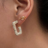 Paved Pearl CZ Hoop Earrings Stainless Steel Geometric Circle Jewelry