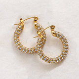 Paved Pearl CZ Hoop Earrings Stainless Steel Geometric Circle Jewelry