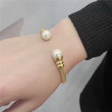 Pearl Beaded Bangle Jewelry Women Stainless Steel Bracelets Bangles