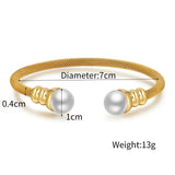 Pearl Beaded Bangle Jewelry Women Stainless Steel Bracelets Bangles