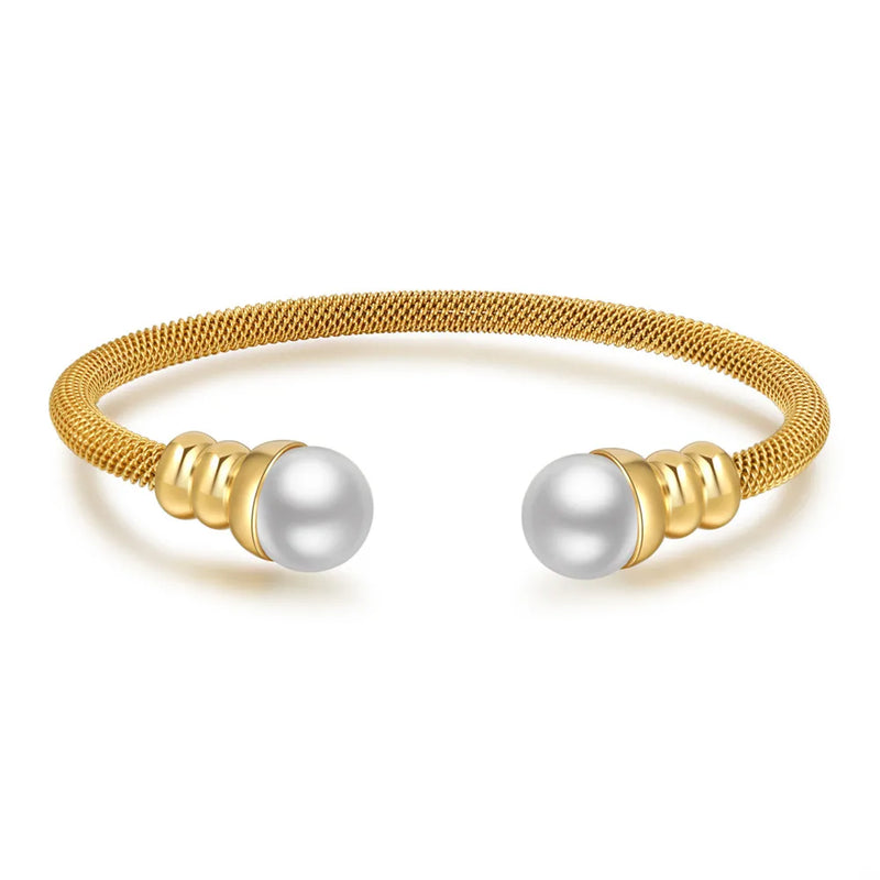 Pearl Beaded Bangle Jewelry Women Stainless Steel Bracelets Bangles