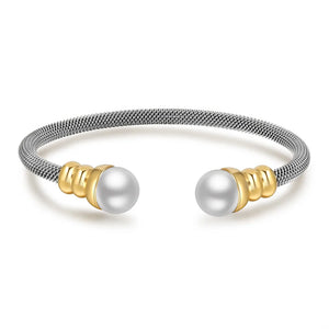 Pearl Beaded Bangle Jewelry Women Stainless Steel Bracelets Bangles