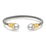 Pearl Beaded Bangle Jewelry Women Stainless Steel Bracelets Bangles