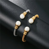 Pearl Beaded Bangle Jewelry Women Stainless Steel Bracelets Bangles