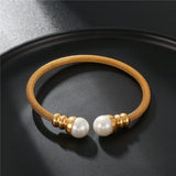 Pearl Beaded Bangle Jewelry Women Stainless Steel Bracelets Bangles