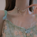 Crystal Tassel Bead Pearl Choker Necklace