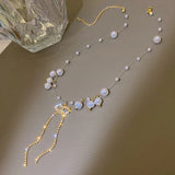 Crystal Tassel Bead Pearl Choker Necklace