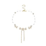 Crystal Tassel Bead Pearl Choker Necklace